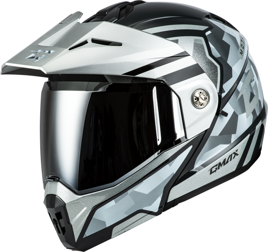 GMAX MD-74 Striker Modular Helmet with Mirror Silver Lens and Silver/Blue Metallic Finish