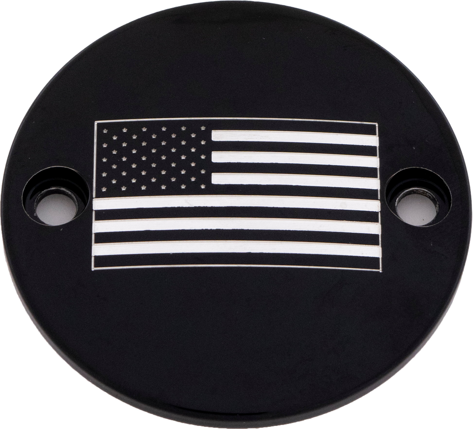 Custom Engraving PATR21-63BG M8 Timer Cover in Black with American Flag Design