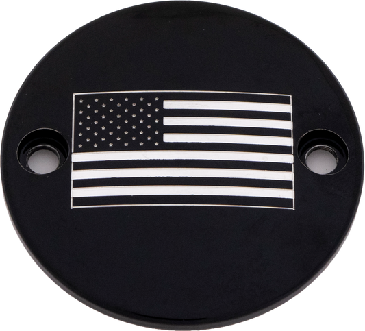 Custom Engraving PATR21-63BG M8 Timer Cover in Black with American Flag Design