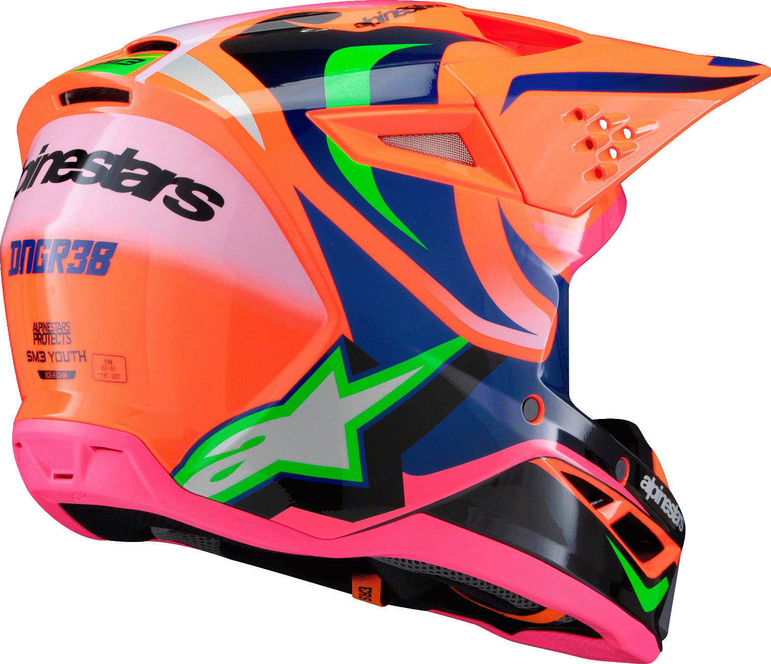 Alpinestars SM3 Youth Deegan Helmet Orange Fluo/Purple/Pink Fluo – Off-Road Youth Helmet