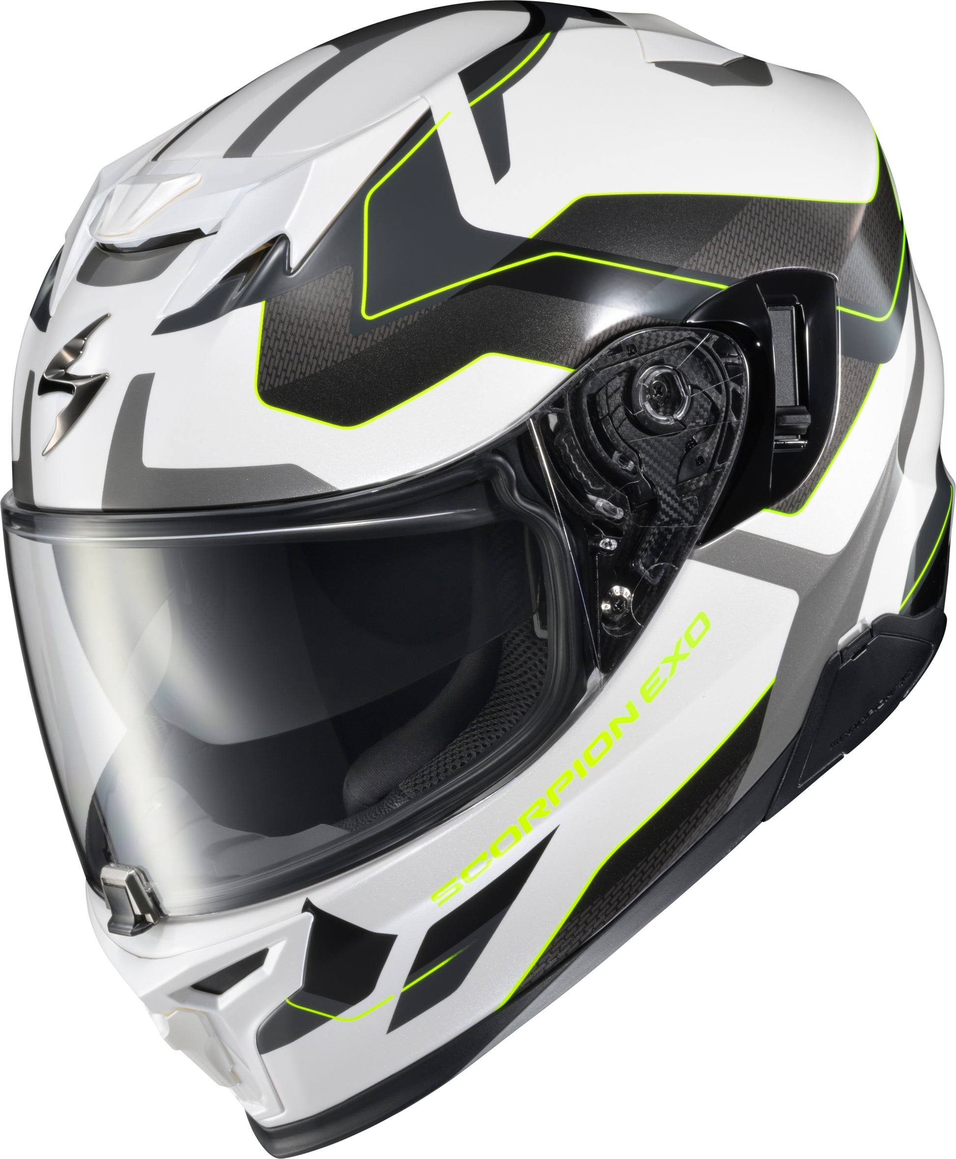 ScorpionEXO Exo T520 Full Face Helmet with SpeedView Sun Visor and AirFit Inflation System - Medium, White/Hi-Vis