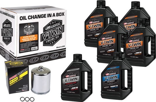 Maxima V-Twin Oil Change Kit with Chrome ProFilter - Mineral Oil Option