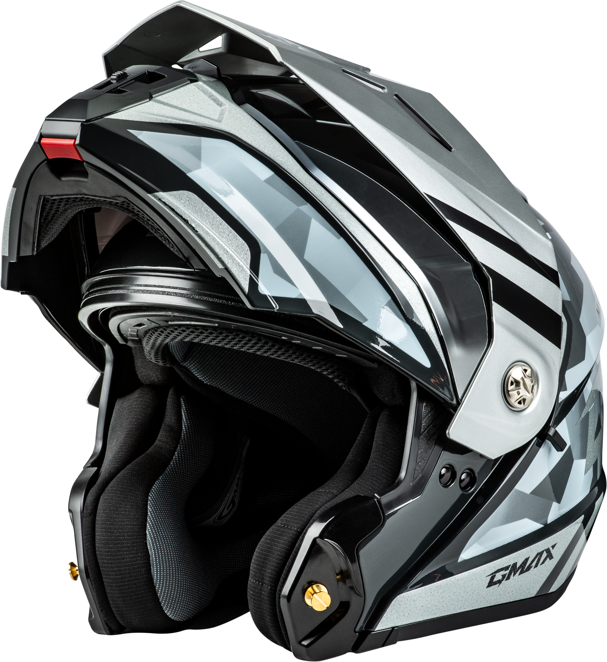 GMAX MD-74 Striker Modular Helmet with Mirror Silver Lens - Silver/Blue Metallic, X-Small