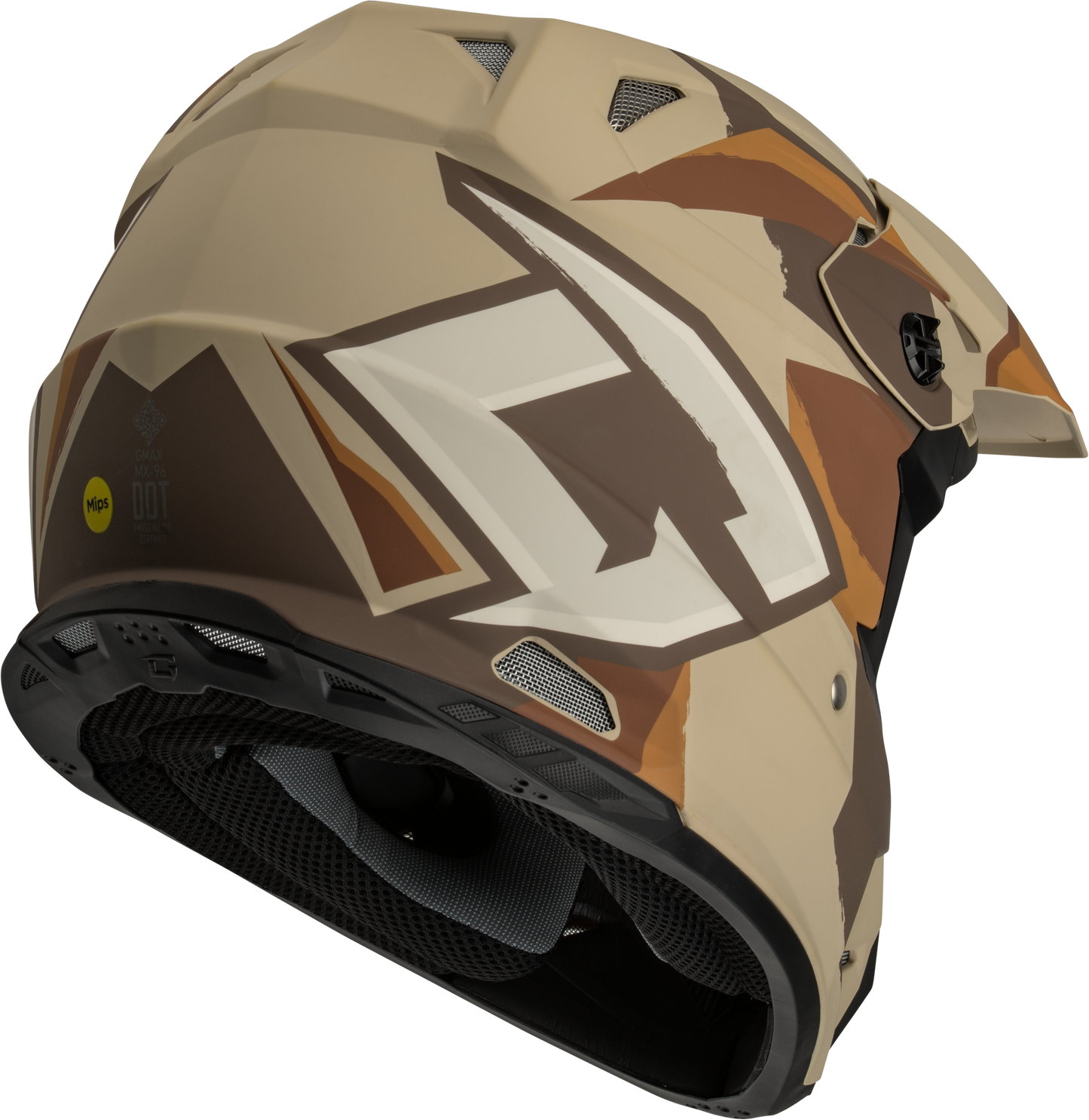 GMAX MX-96 Off-Road Helmet - Small Matte Brown/Tan/White with MIPS and Advanced Ventilation