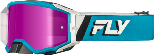 Fly Racing Zone Elite Offroad Goggles with Magenta Mirror/Smoke Lens – Blue/White