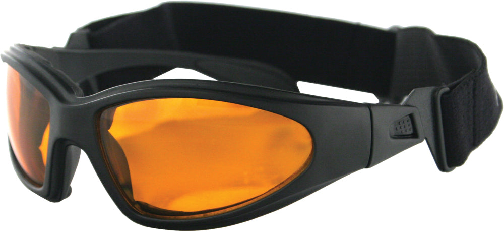 Bobster GXR Series Black Wrap-Around Sunglasses with Amber Lenses and Detachable Strap