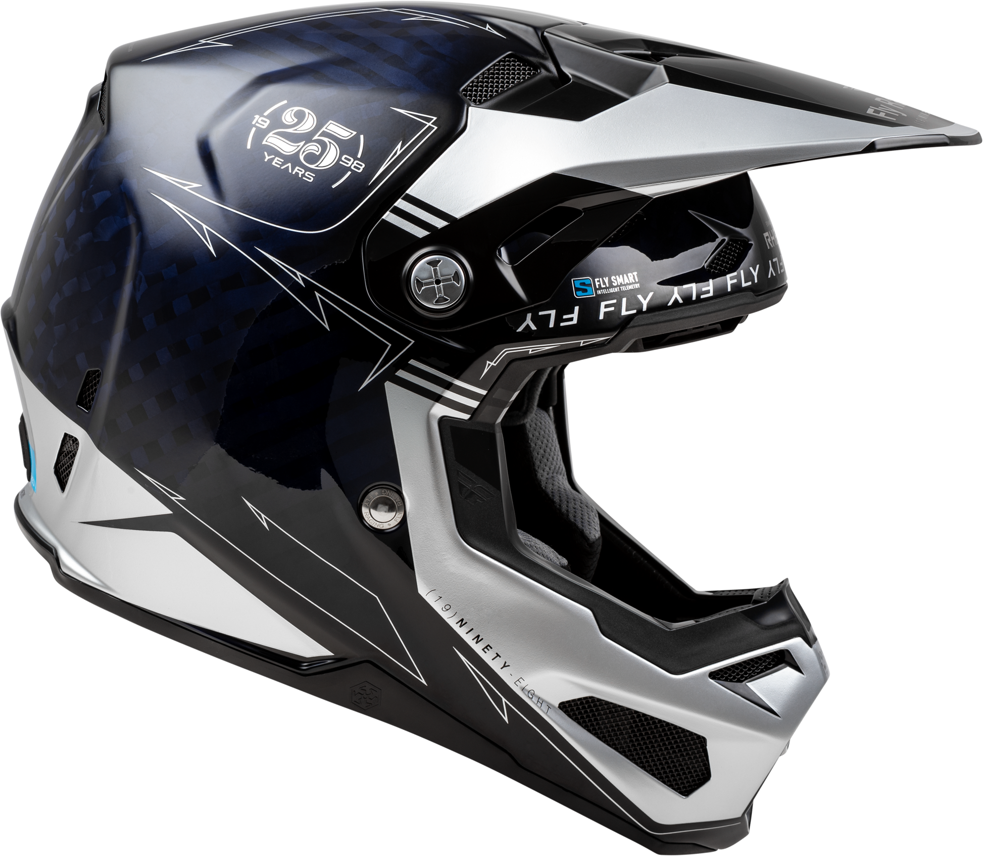 Fly Racing Formula S Carbon Legacy Helmet Navy/Silver Small - Offroad Full-Face Helmet with Advanced Impact Protection