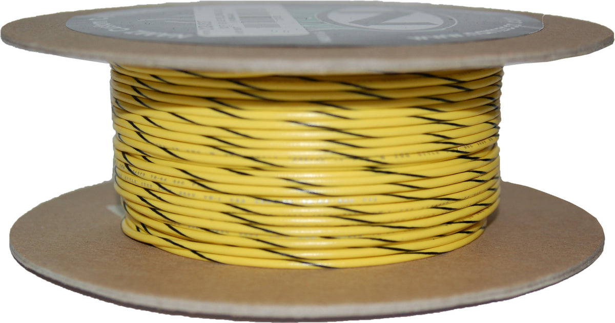 NAMZ Custom Cycle #18 Gauge Yellow/Black Stripe Primary Wire - 100 ft Spool