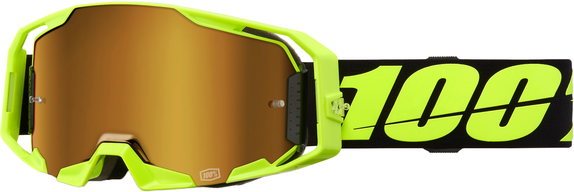 100 Percent Armatic Goggle Neon Yellow with True Gold Mirror Lens for Offroad Motocross
