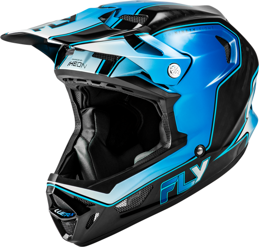 Fly Racing Werx R Flow Carbon Helmet Small - Full-Face Bicycle Helmet with Advanced Impact Protection in Black Carbon, Blue, and White