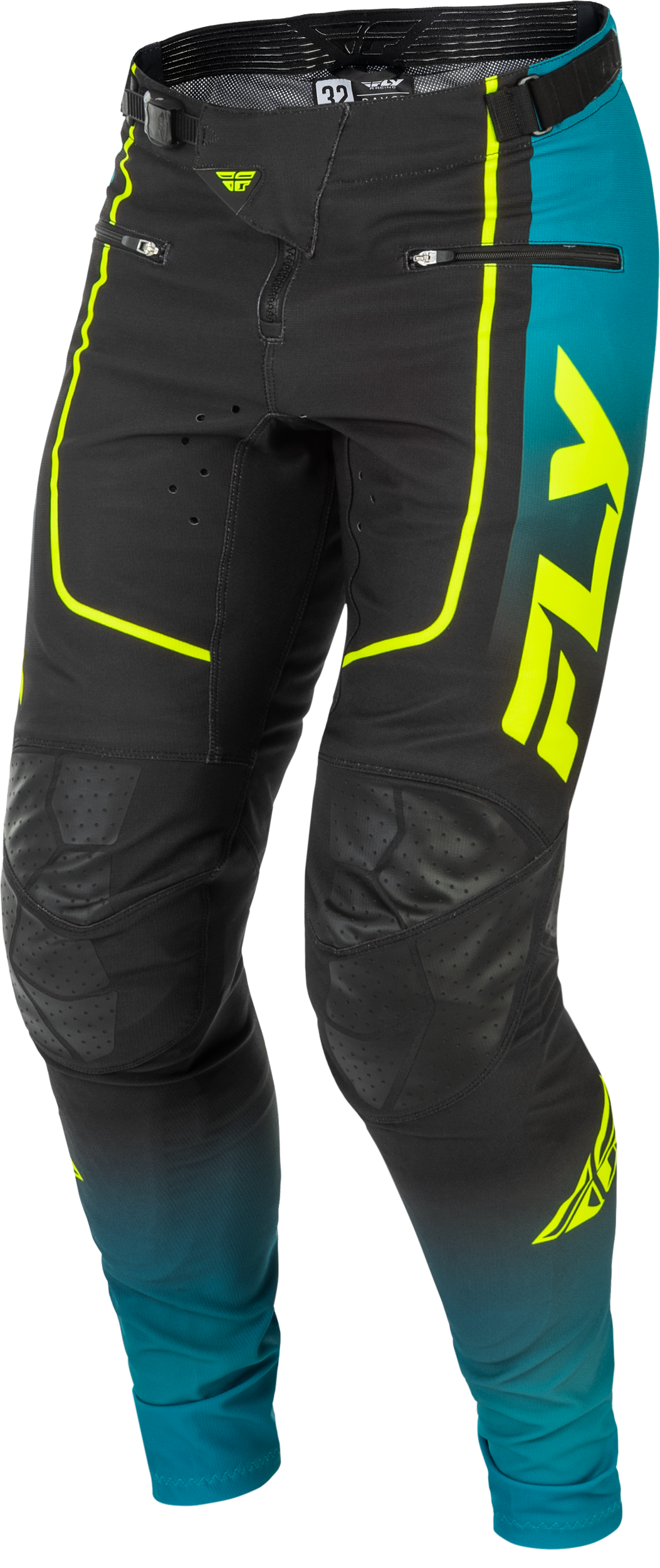 Fly Racing Rayce Bicycle Pants Men’s US Size 34 in Teal, Black & Lime