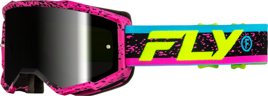 Fly Racing Youth Zone Offroad Goggles Pink/Black/Hi-Vis Yellow with Black Mirror/Smoke Lens