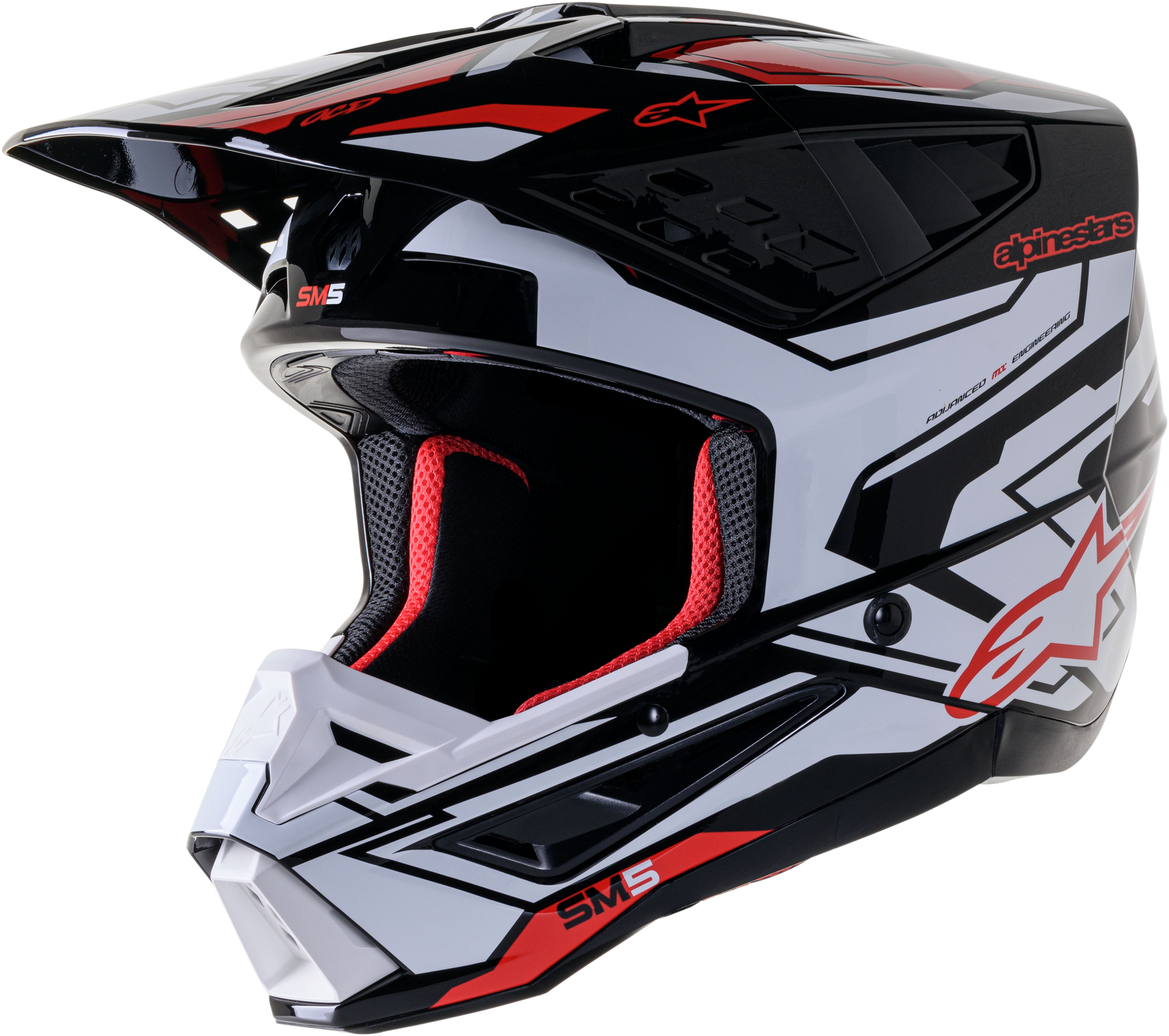 Alpinestars S M5 Action 2 Helmet Large Black, White & Bright Red Off-Road - DOT & ECE Certified