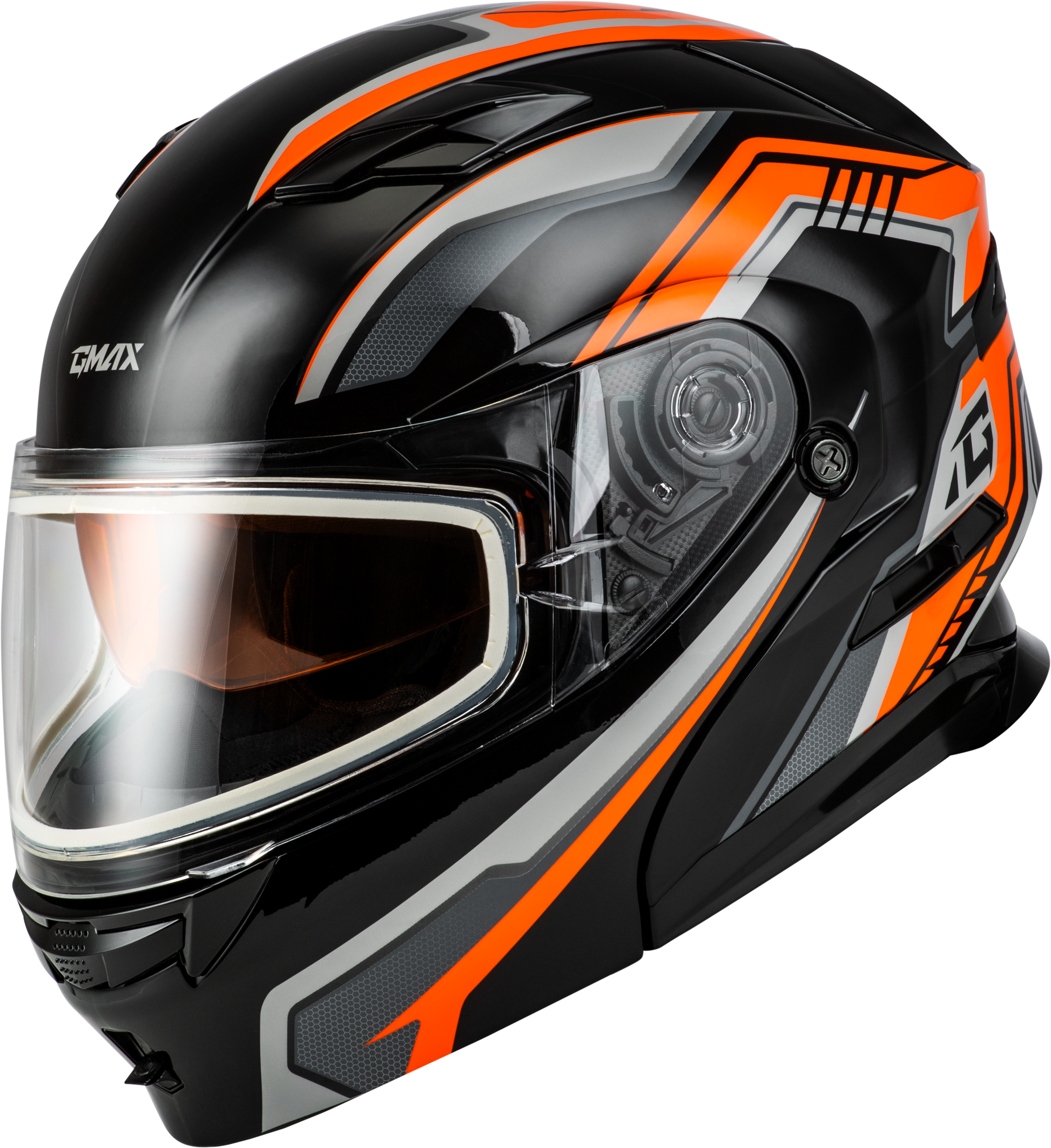GMAX MD-01S Transistor Snow Helmet Orange/Black – 3X-Large Modular Helmet with Quick Release Buckle and Integrated LED Light