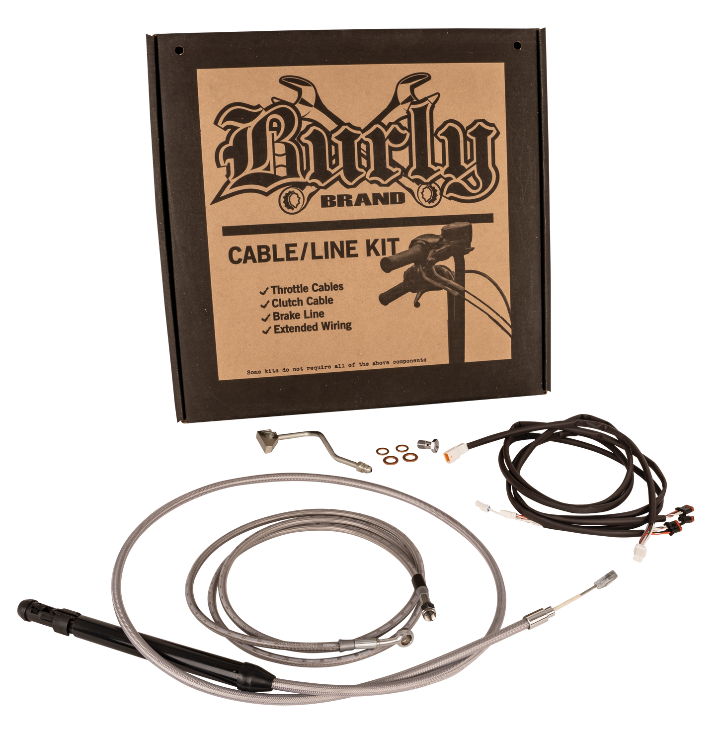 BURLY BRAND Control Kit for 14, 16, & 18 Inch Ape Hangers with Stainless Steel Finish – Part B30-1312