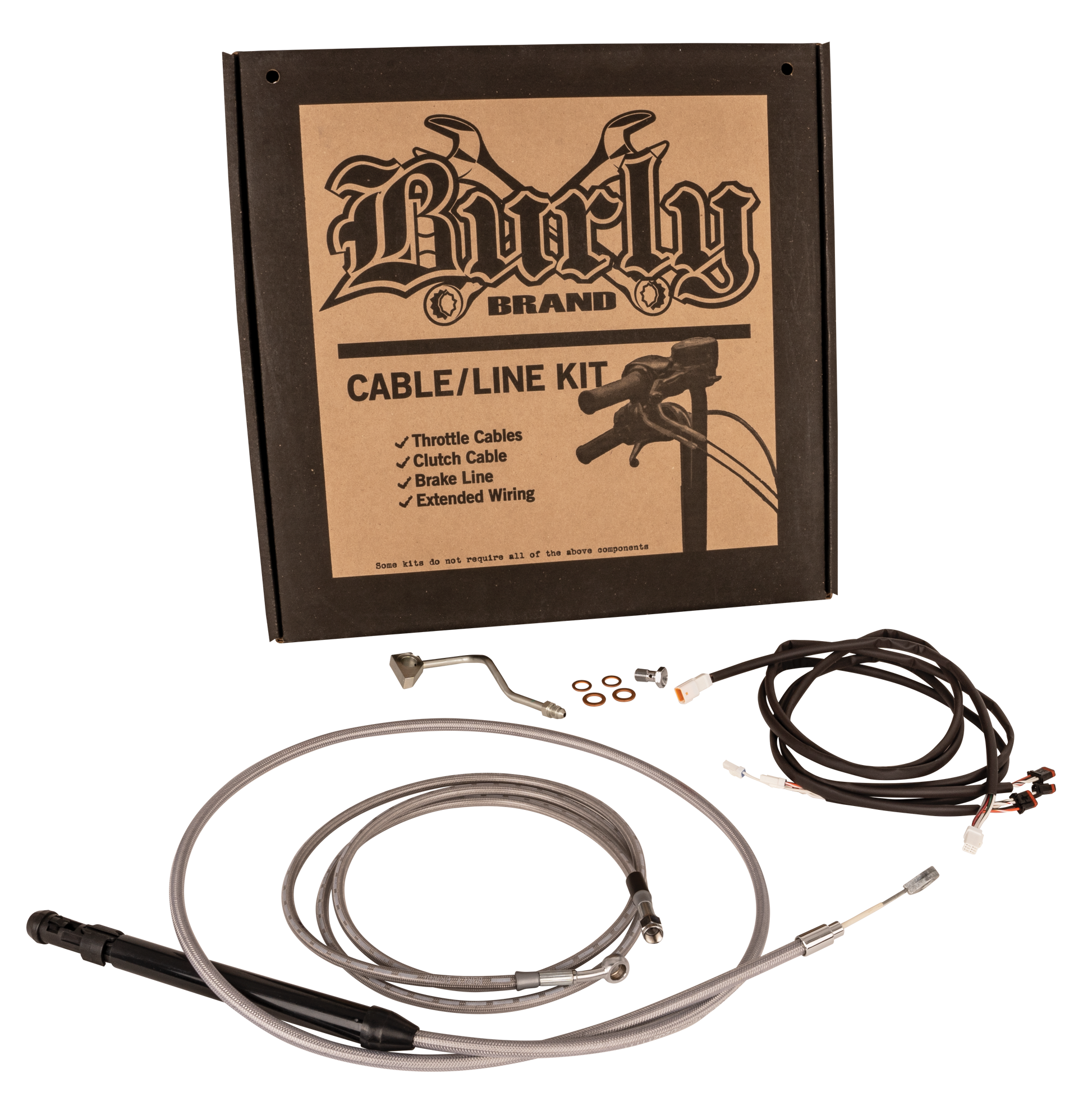 BURLY BRAND Control Kit for 14, 16, & 18 Inch Ape Hangers with Stainless Steel Finish – Part B30-1312