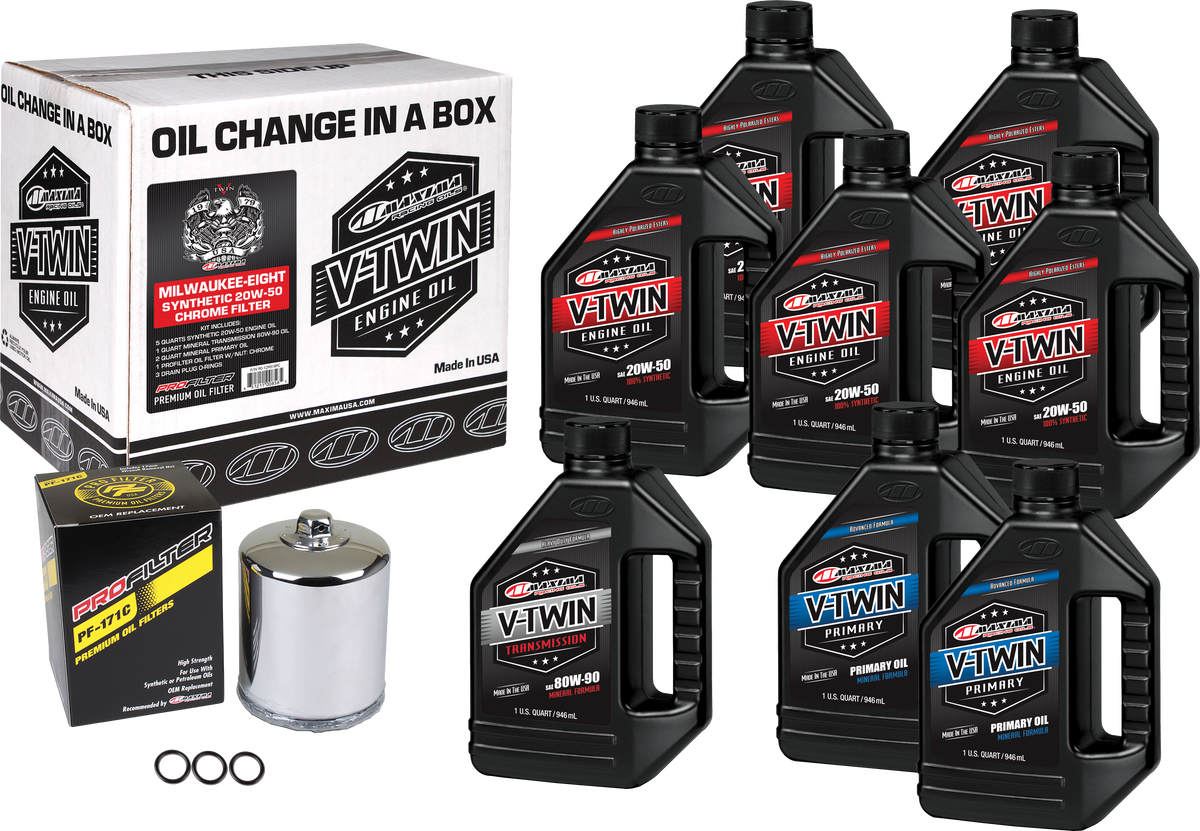 MAXIMA V-Twin Synthetic Oil Change Kit for Harley-Davidson M8 with Chrome Filter