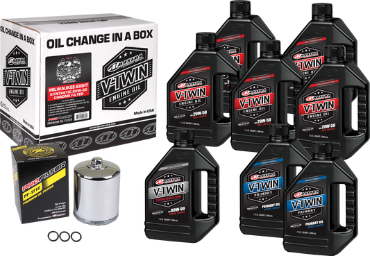 MAXIMA V-Twin Synthetic Oil Change Kit for Harley-Davidson M8 with Chrome Filter