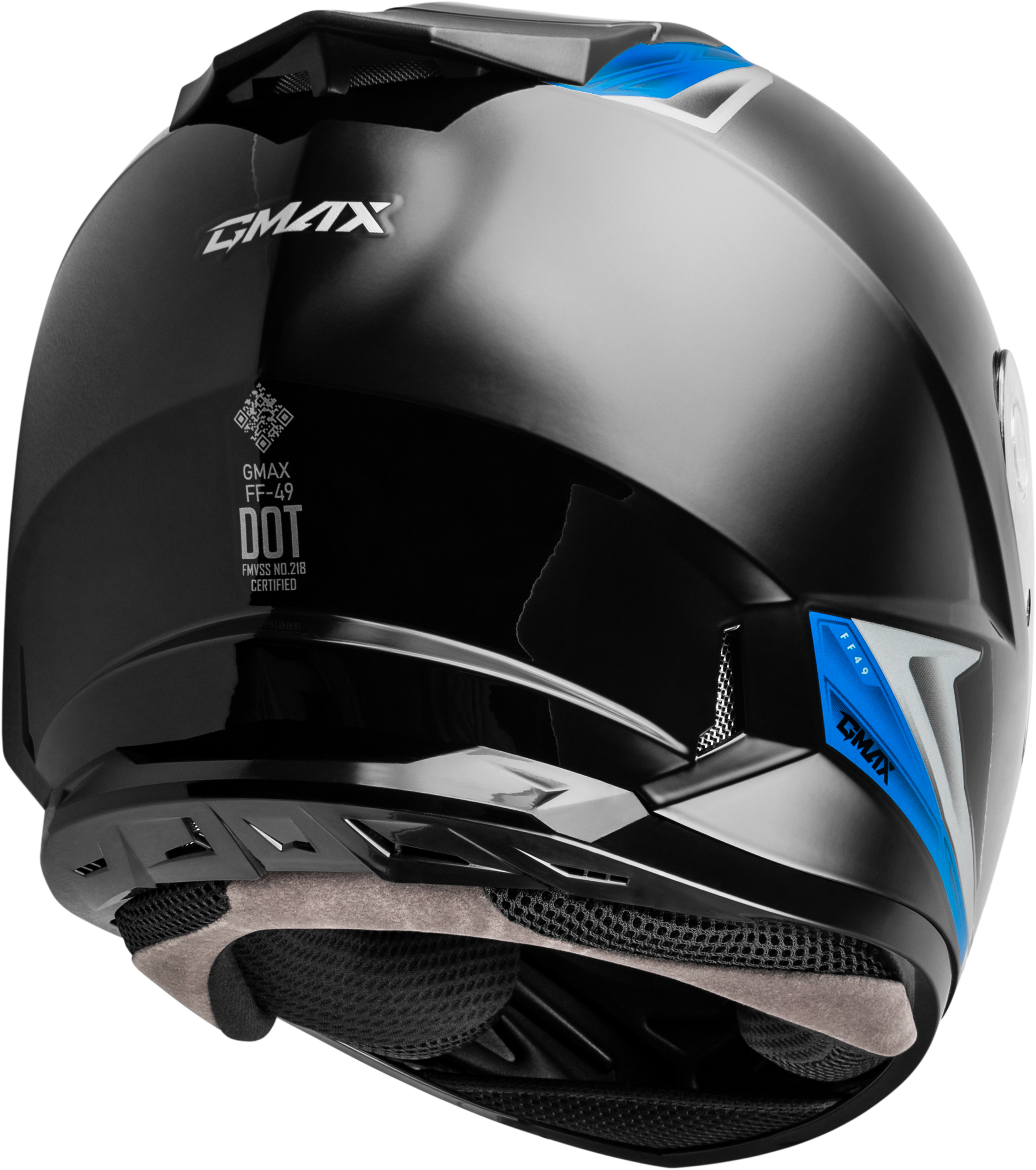 GMAX FF-49 Street Full-Face Helmet with COOLMAX® Interior and UV400 Shield - Medium, Black/Blue