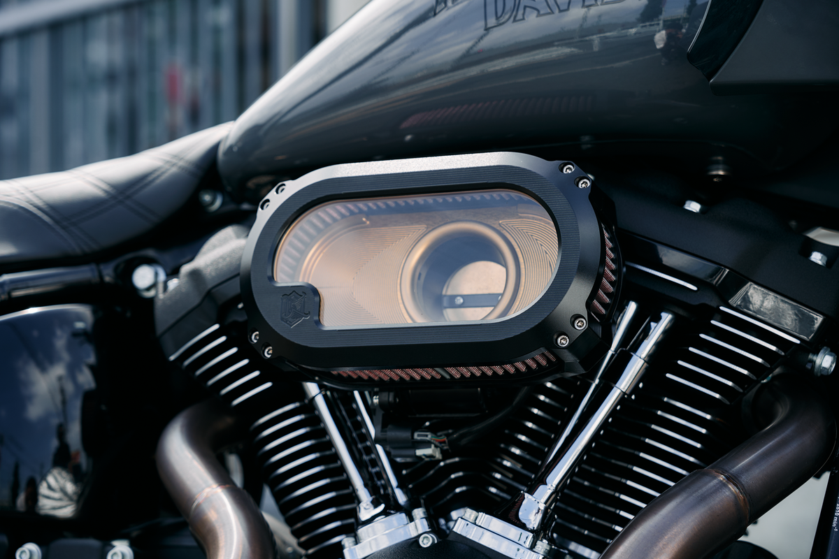 KENS FACTORY NXT-03BG V-Twin Black and Gold Washable Air Cleaner with See-Through Design for Harley Davidson