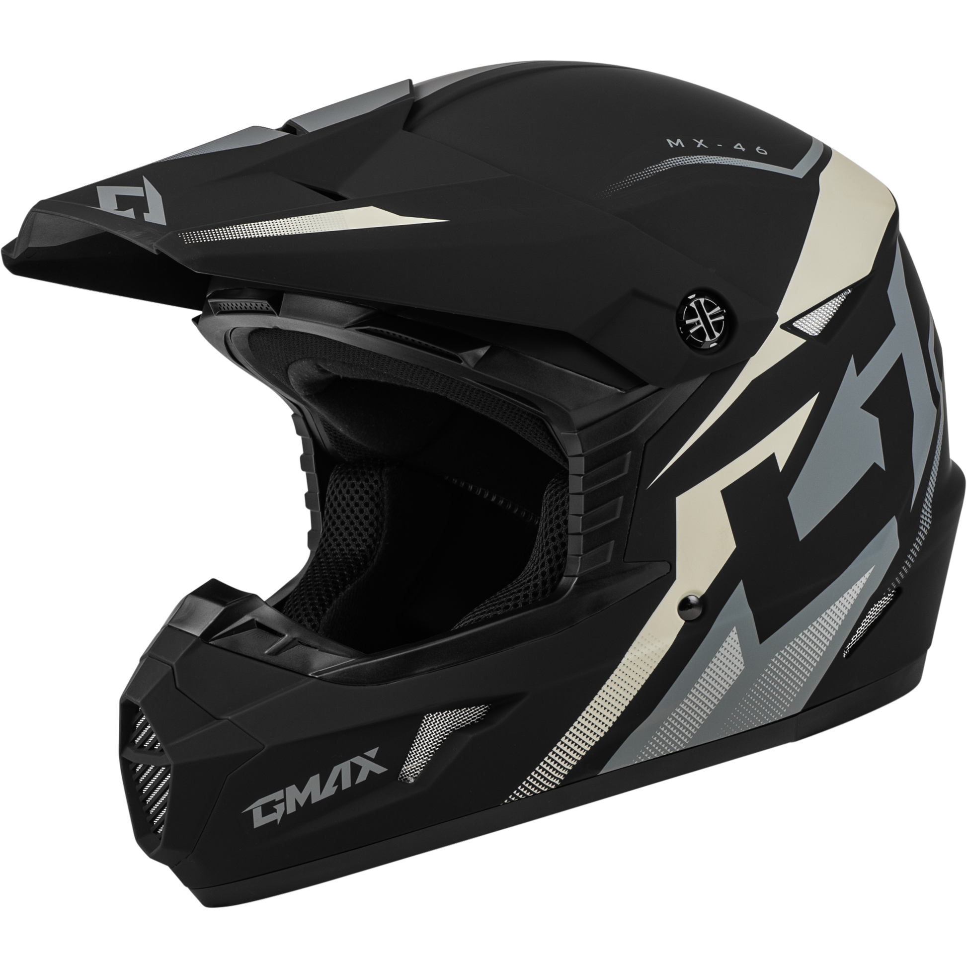GMAX MX-46 Offroad Helmet Large Matte Black/Grey/White – DOT Approved with 19 Vents and Removable Interior