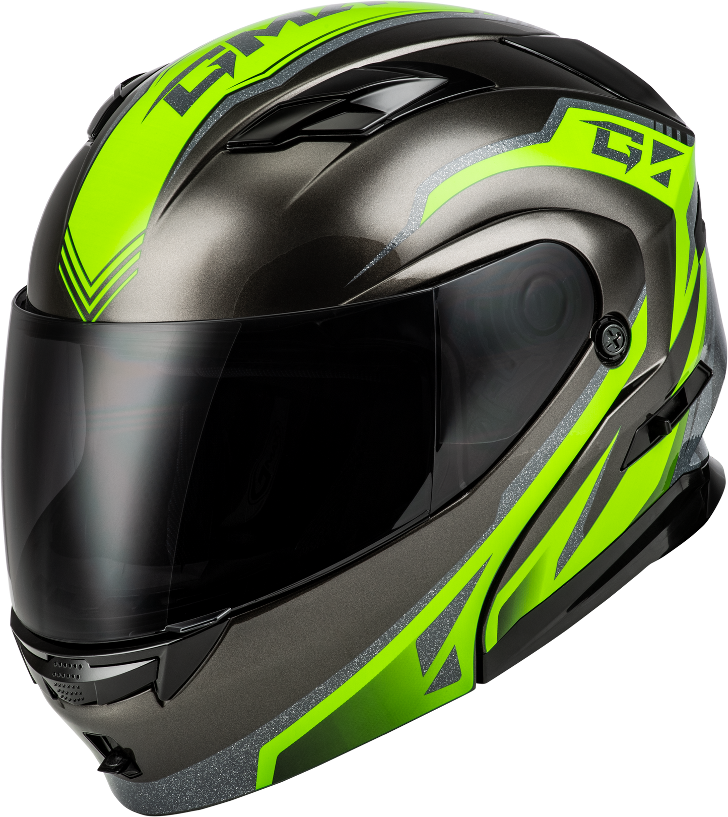GMAX MD-01 Volta Modular Helmet for Street Riding – X-Large, Black/Silver/Green Metallic