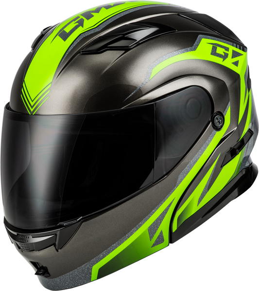 GMAX MD-01 Volta Modular Helmet for Street Riding – X-Large, Black/Silver/Green Metallic