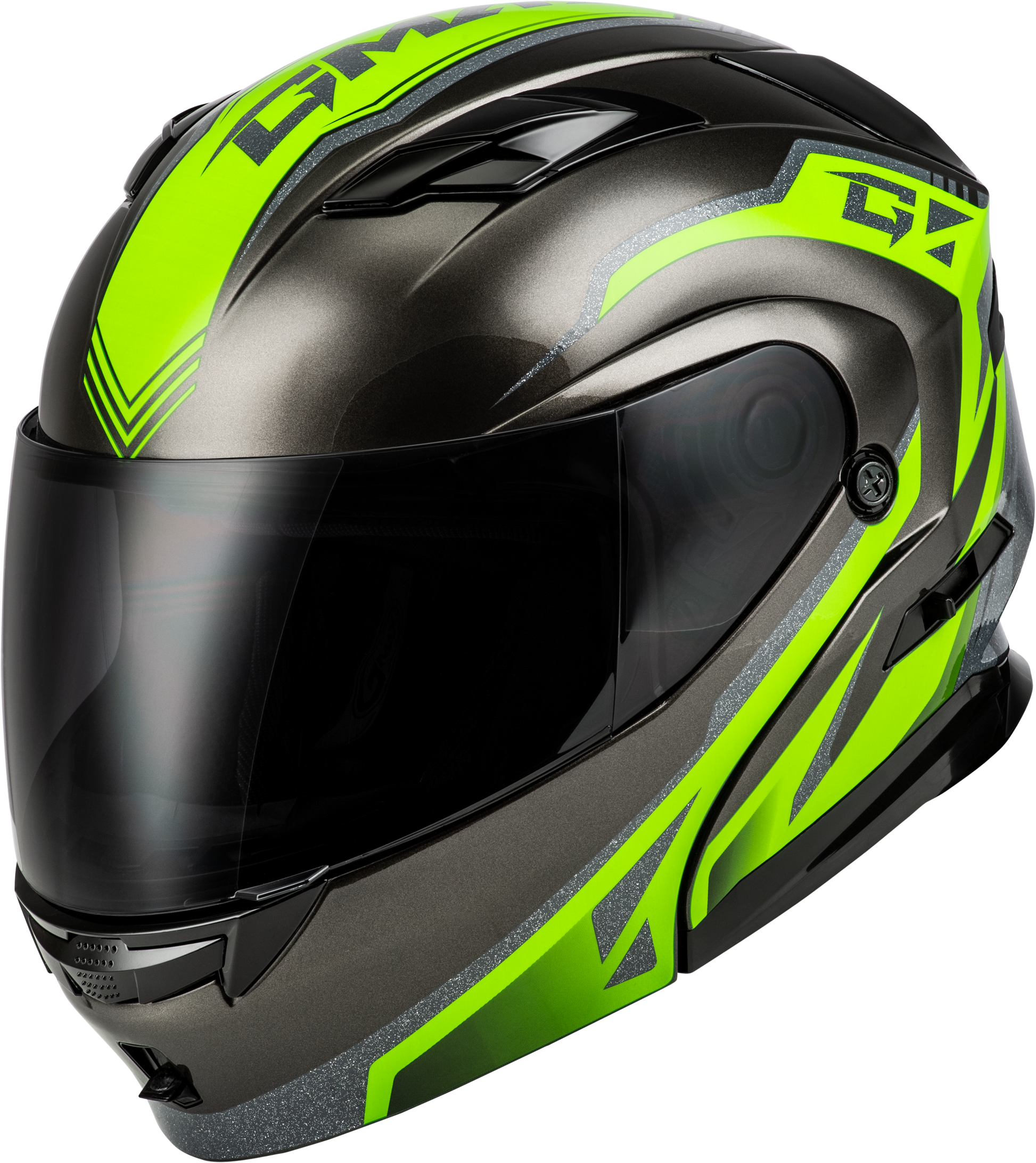 GMAX MD-01 Volta Modular Helmet 3X-Large Black, Silver & Green Metallic