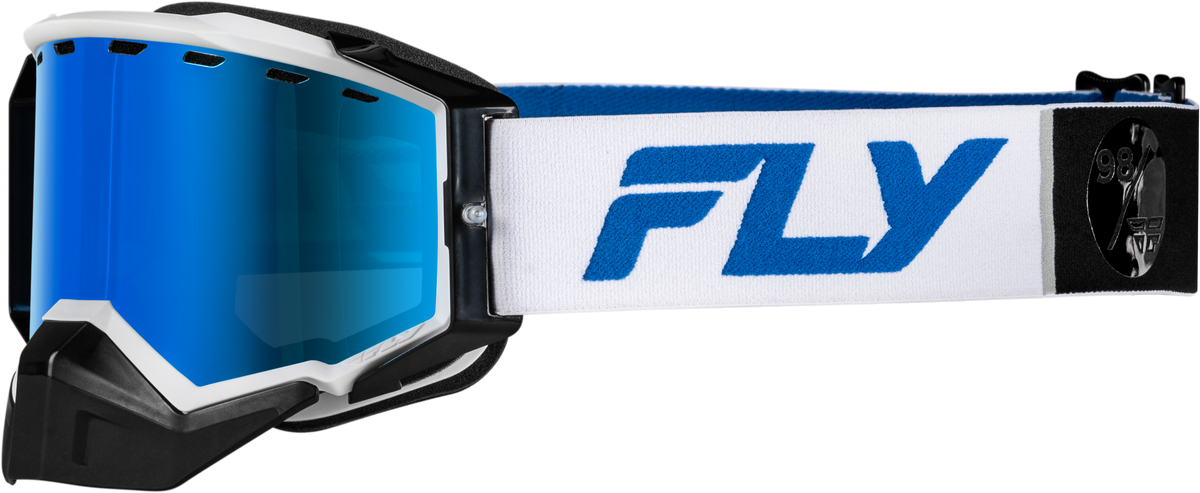Fly Racing Zone Elite Snow Goggles White/Blue with Dark Blue Mirror Polarized Lens