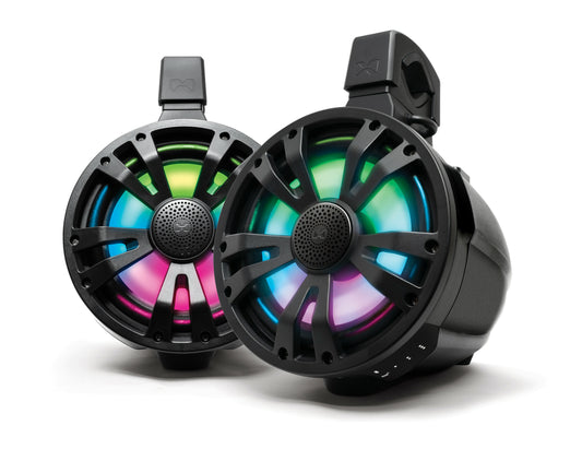 ECOXGEAR SEI-ETAMP7701 Extrmtower 2 Pack 8-Inch Marine Amplified Speakers with RGB LED Lights and Bluetooth