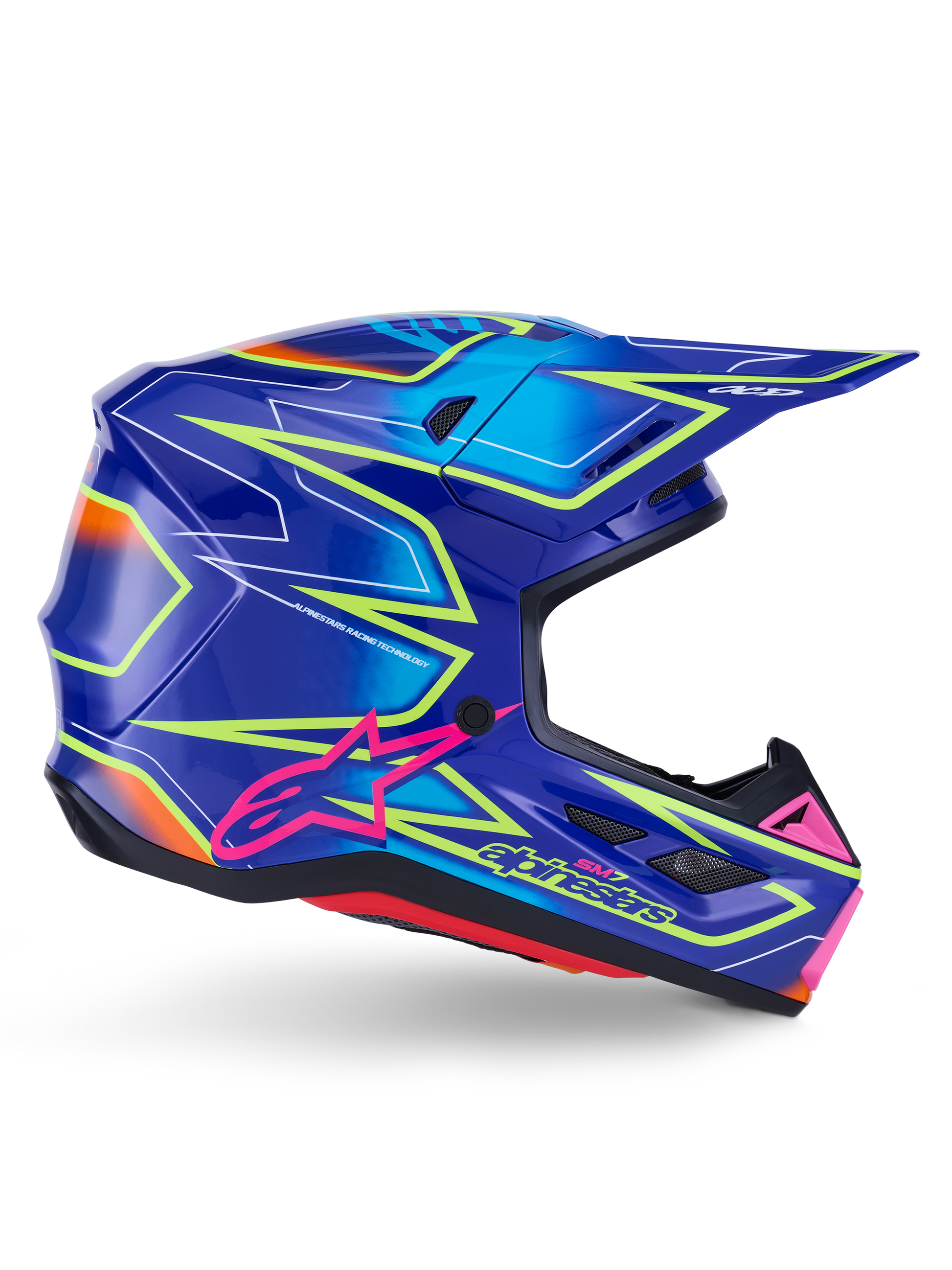 Alpinestars SM7 Off-Road Helmet with Gloss Finish - X-Large Blue/Pink/Yellow Fluo