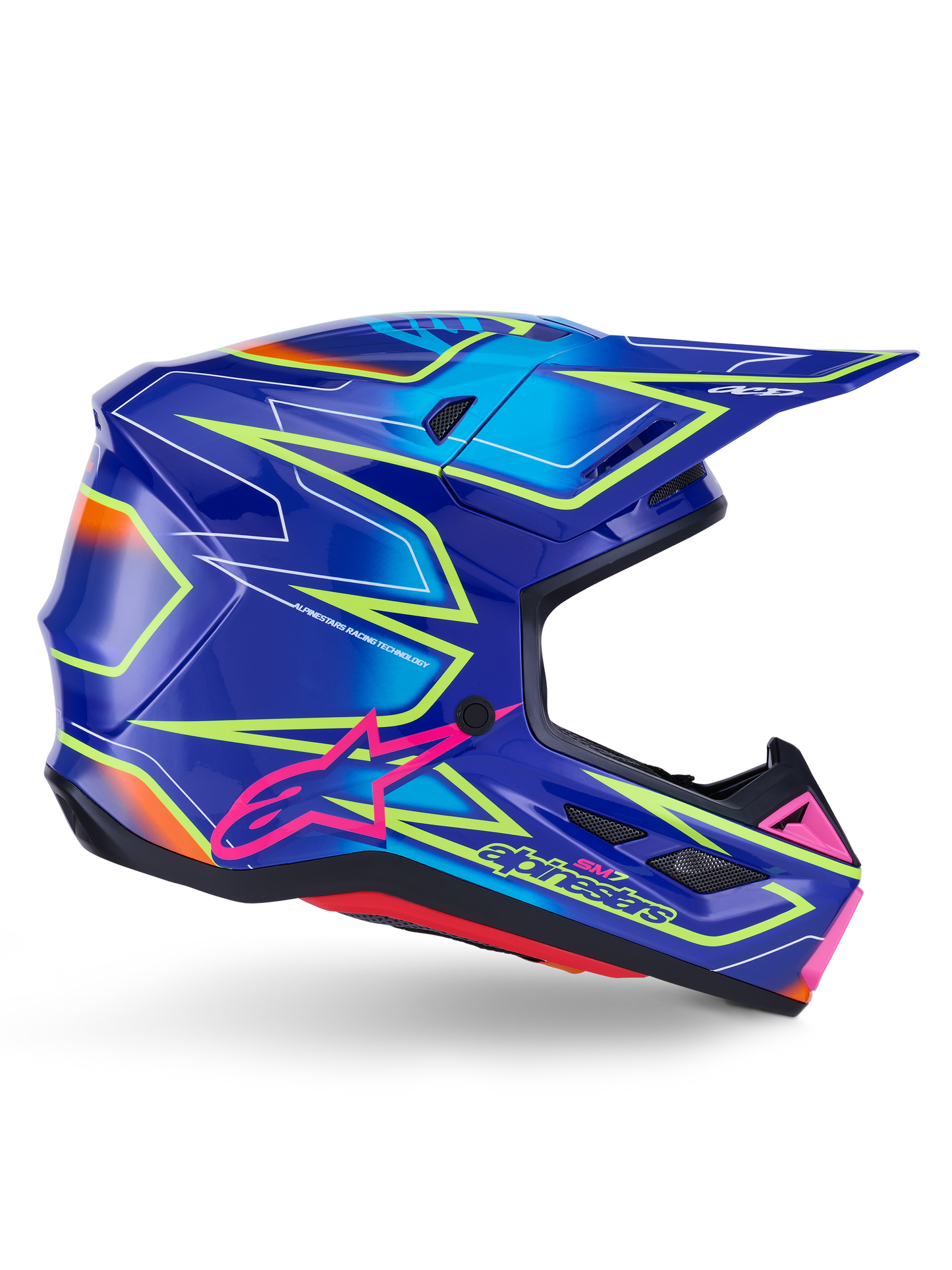 Alpinestars SM7 Cast Helmet Medium Blue, Pink & Yellow Fluo Glossy Off-Road Helmet