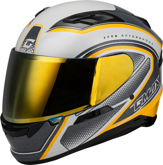 GMAX F19841037 DOT Approved Full-Face Helmet with Integrated LED Rear Light and Quick-Release Shield – X-Large, White/Silver Metallic