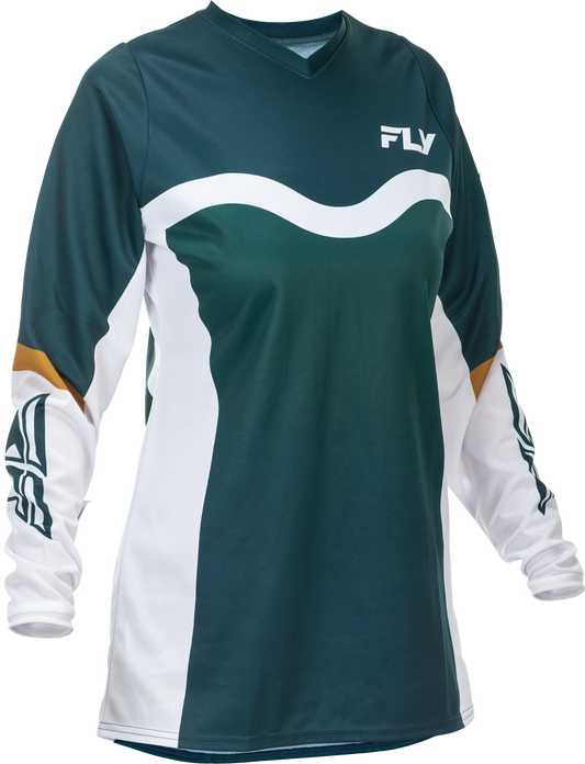 Fly Racing Women's F-16 Offroad Jersey - Teal, White & Gold, Small