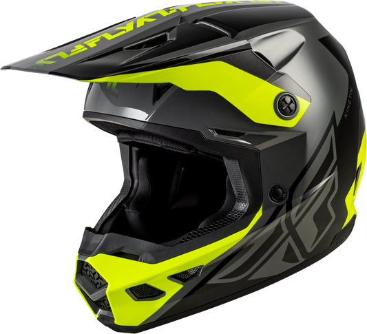 FLY Racing Kinetic Crest Off-Road Helmet – X-Large Grey/Black/Hi-Vis Yellow