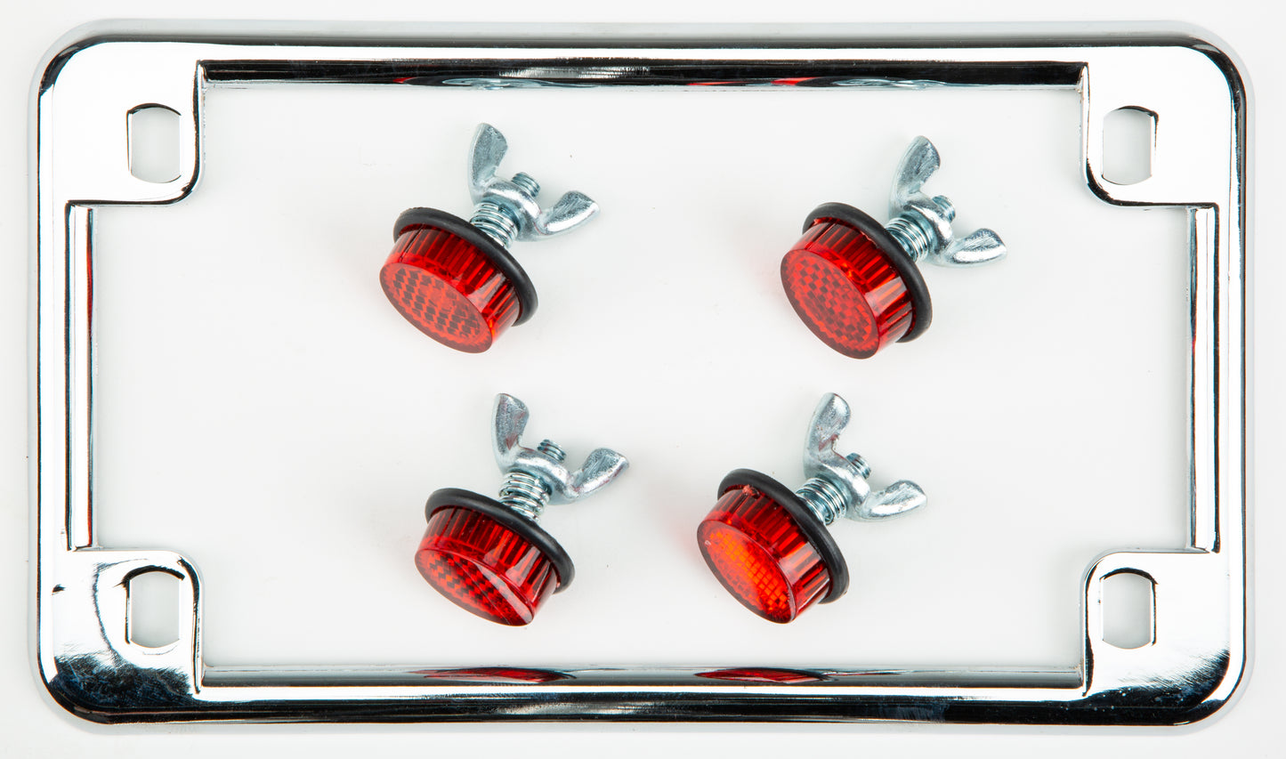 Chris Products License Plate Frame with 4 Red Reflectors and Chrome Finish
