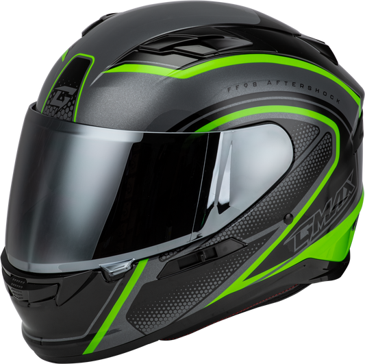 GMAX F1984768-DOT FF-98 Aftershock Full-Face Helmet with LED Rear Light - 2X-Large, Grey/Neon Green
