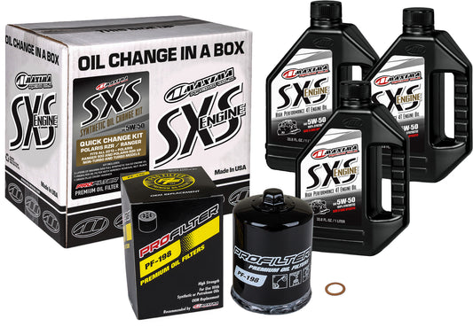 Maxima SXS Oil Quick Change Kit 5W50 with Black Oil Filter for Side-by-Side Engines