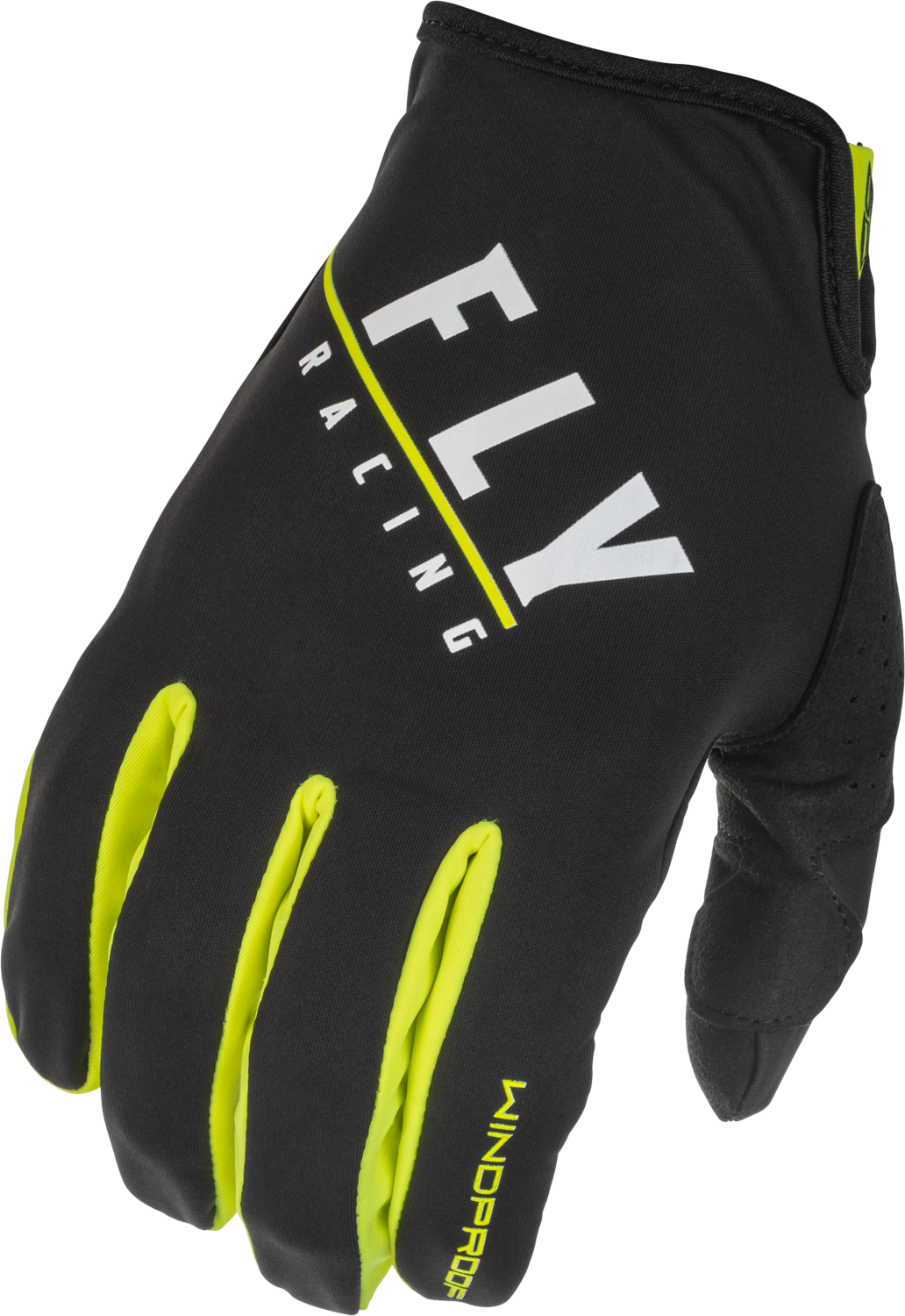 Fly Racing Windproof Gloves US Size 8 - Black, Grey & Hi-Vis Yellow for Snow Sports