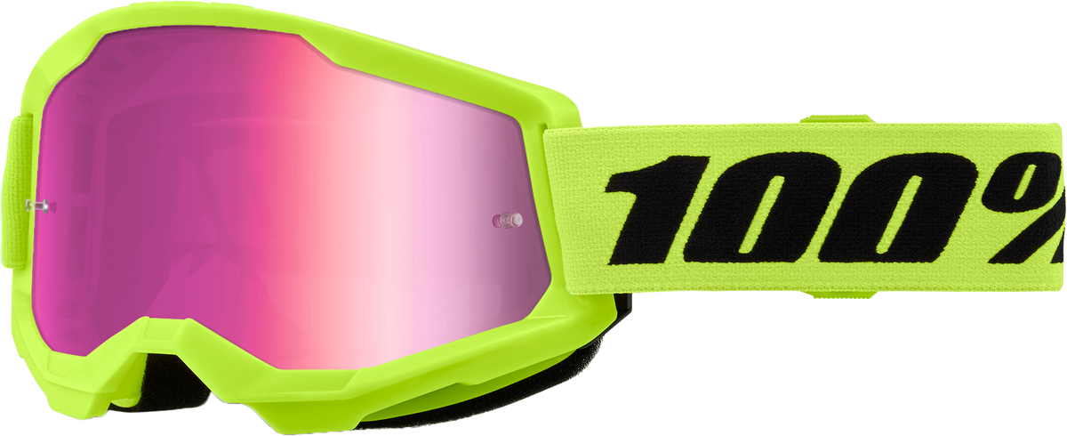 100-Percent Strata 2 Jr. Goggle Neon Yellow with Mirror Pink Lens
