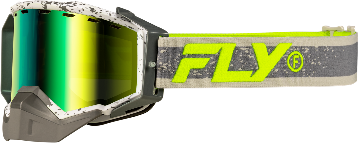 Fly Racing Zone Snow Goggle Grey/Hi-Vis with Green Mirror and Yellow Lens