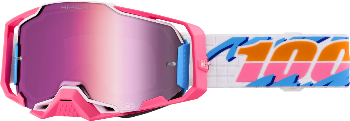 100-Percent Armega Hiper Goggle with Pink Mirror Lens – Offroad Eyewear for Motocross and ATV Riding