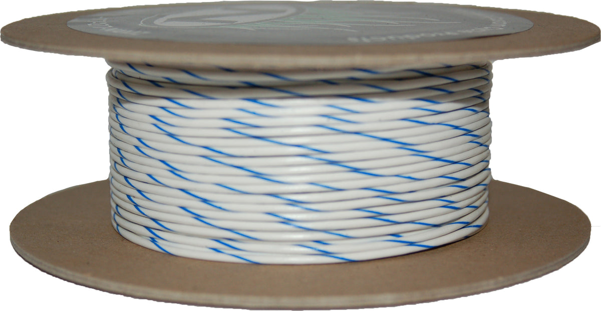 NAMZ Custom Cycle #18 Gauge White/Blue Stripe Primary Wire - 100 ft Spool