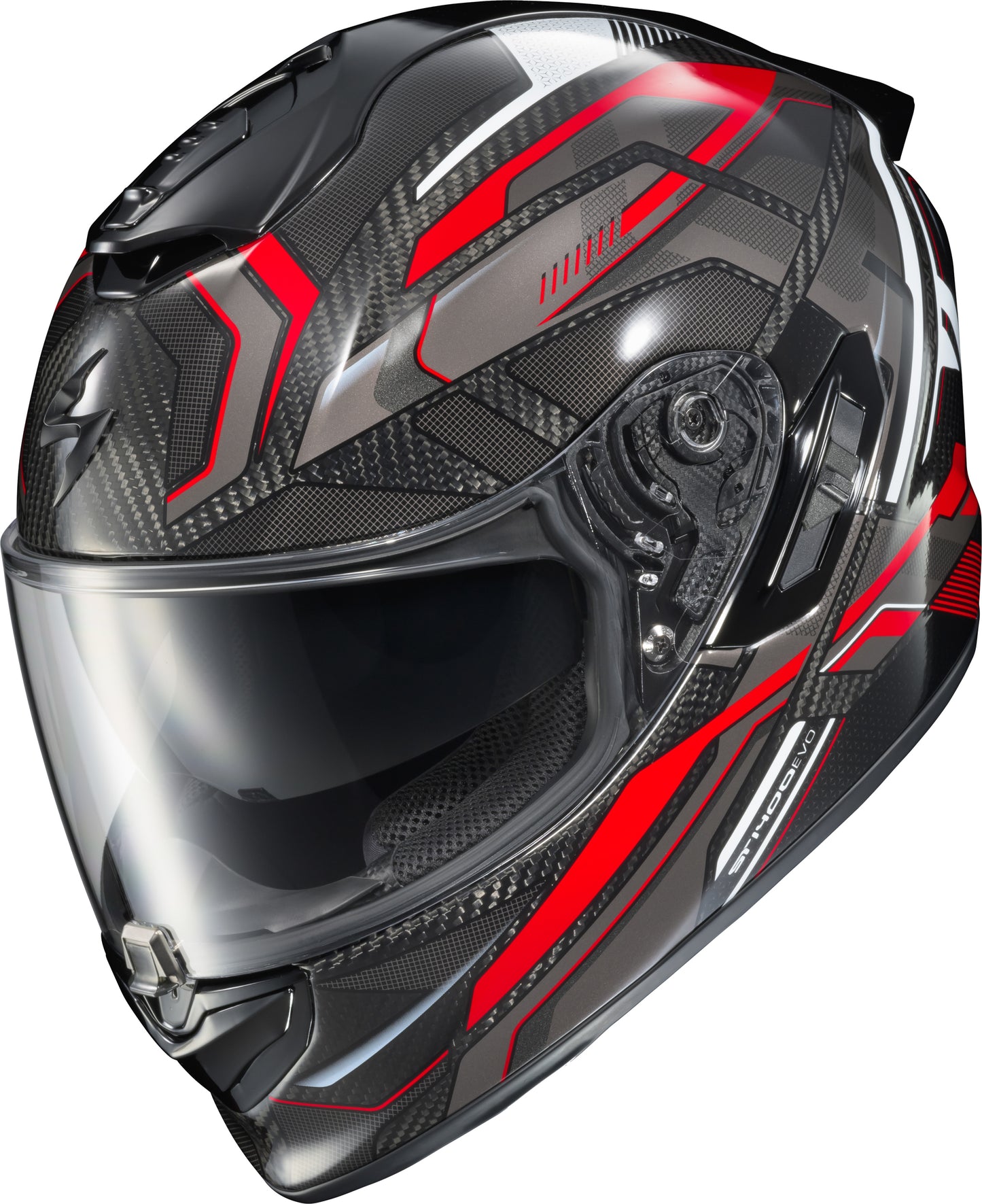 Scorpion EXO Exo St1400 EVO Carbon Helmet in Red, Small - Street Full-Face Motorcycle Helmet with No-Fog Visor and Advanced Ventilation