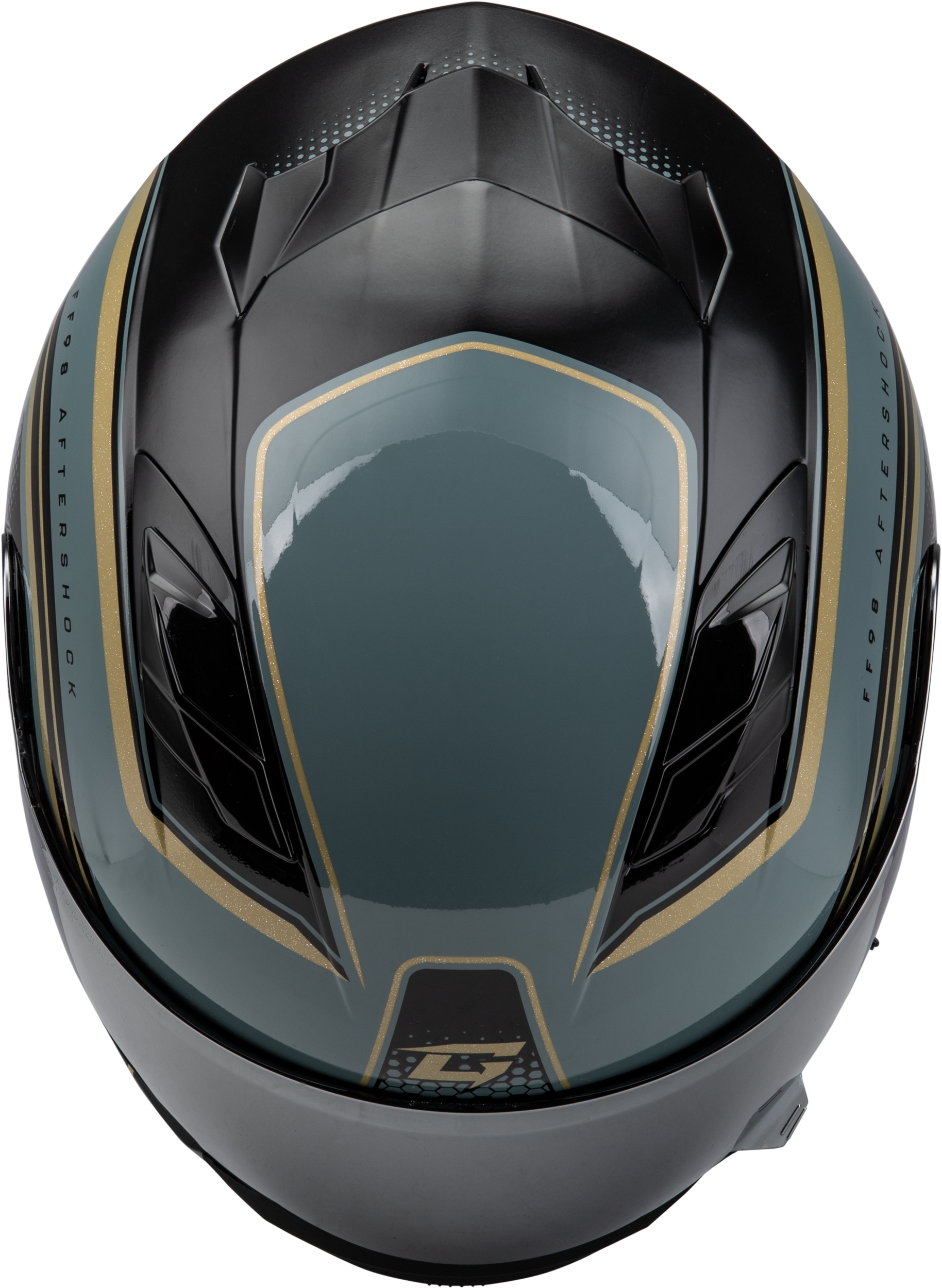 GMAX FF-98 Aftershock Full-Face Helmet with Quick-Release Shield and LED Rear Light - Medium, Grey/Gold Metallic