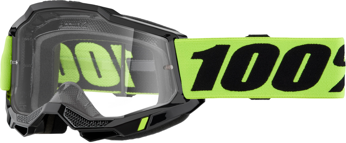 100-Percent Accuri 2 Goggle with Clear Lens in Neon Yellow for Offroad Performance