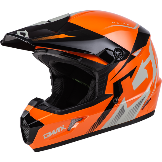 GMAX MX-46 Off-Road Helmet with 19 Vents, Large, Orange/Black/Grey