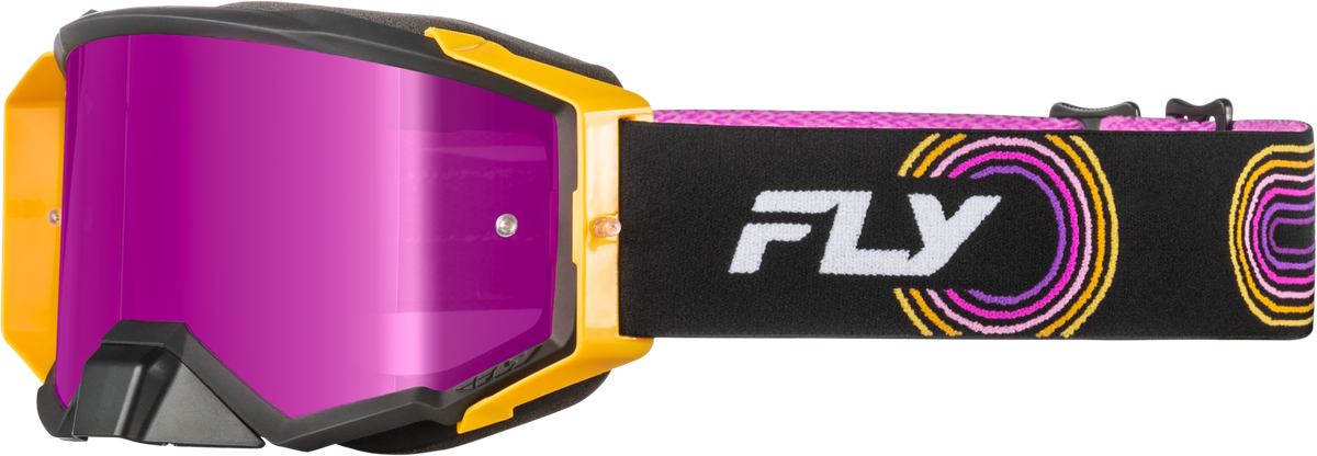 Fly Racing Zone Elite Offroad Goggles Black/Yellow/Purple with Magenta Mirror Smoke Lens