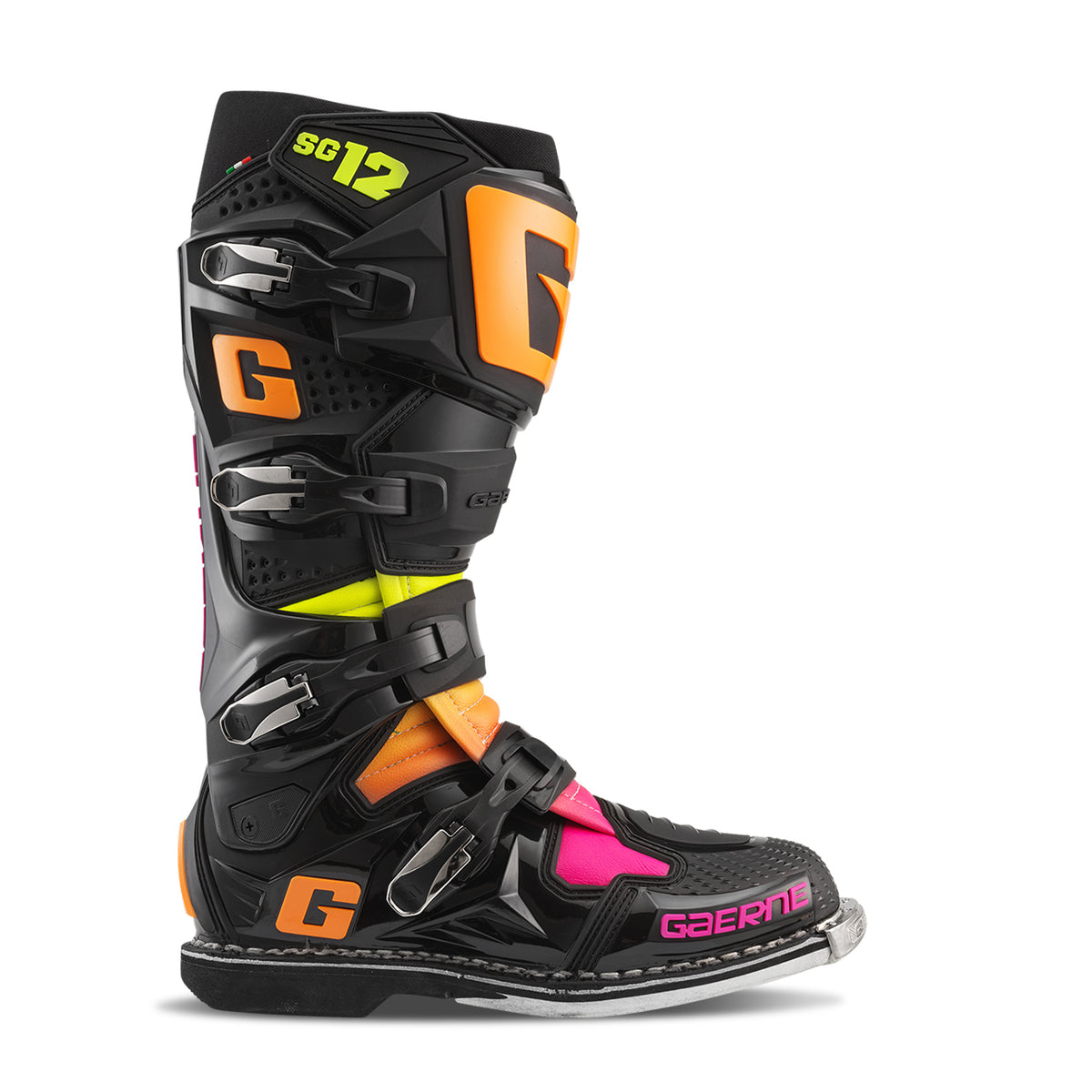 Gaerne SG-12 Offroad Motorcycle Boots Black/Orange/Pink Size 9