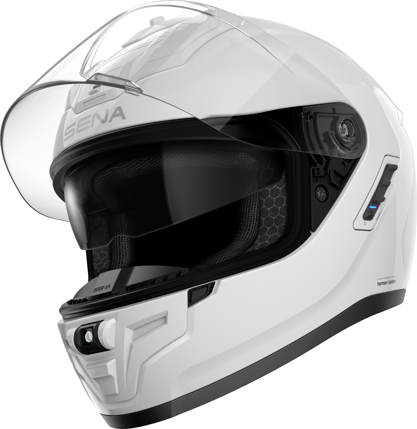 SENA Phantom Full-Face Mesh Helmet with Wave Intercom and Harman Kardon Audio – White, X-Large